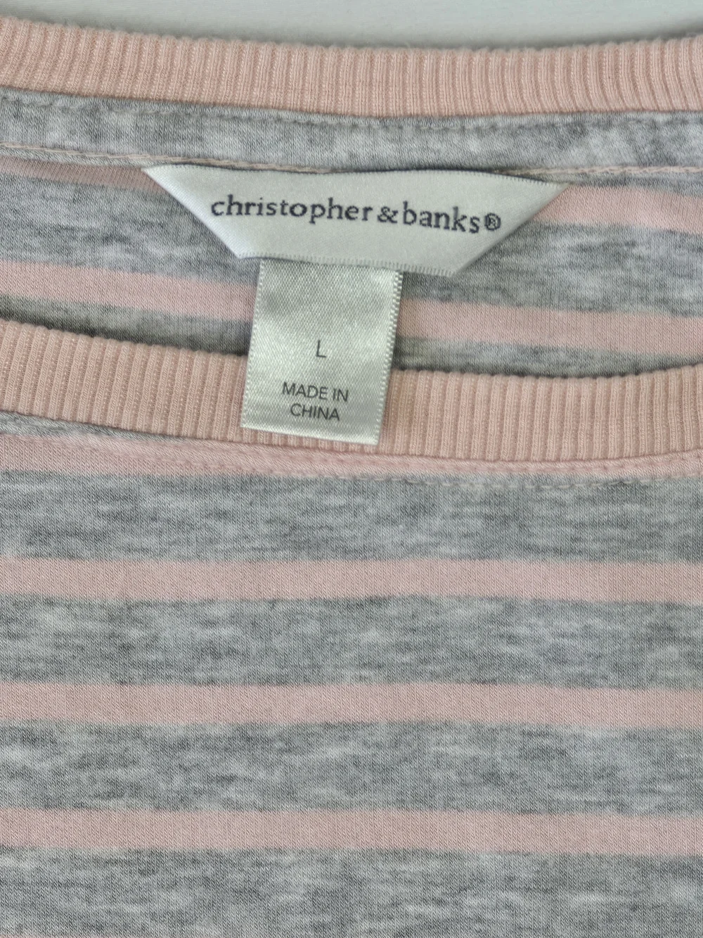 Christopher & Banks Grey Pink Striped Tulip Hem Long Sleeve Top Size Large